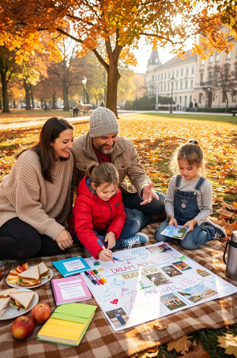 Családi költségvetési készlet és nyomtatott ellenőrző lista egy asztalon, pénzügyi tervezéshez.